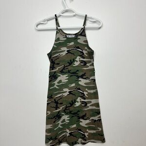 Vintage 90s Camo slinky Ribbed Tank Dress - Green Camouflage